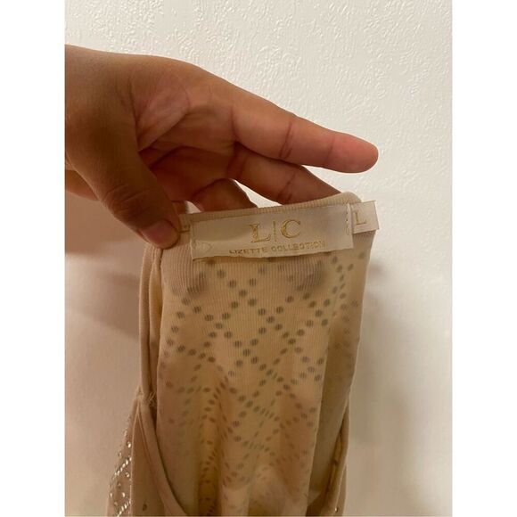 Lizette Collection Beige Rhinestone Sweater | Size L Lightweight Bling Top - Picture 3 of 5